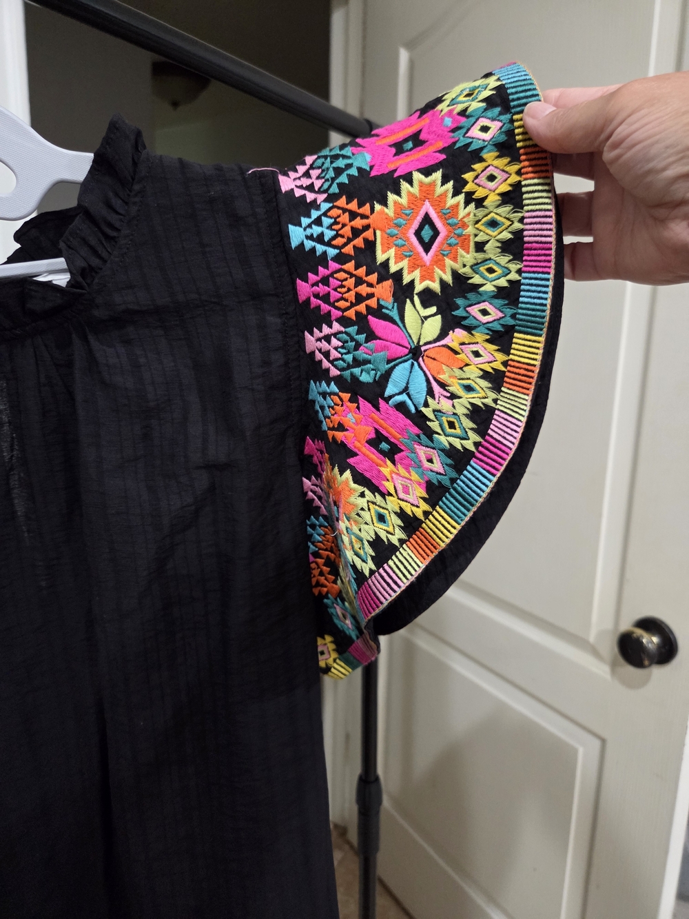 THML Black Colorful Embroidered Blouse Flutter Sleeve Small - Picture 2 of 4